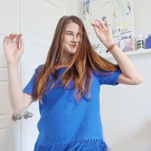 CHICO'S Blue fringe zip up knitted blouse size 0